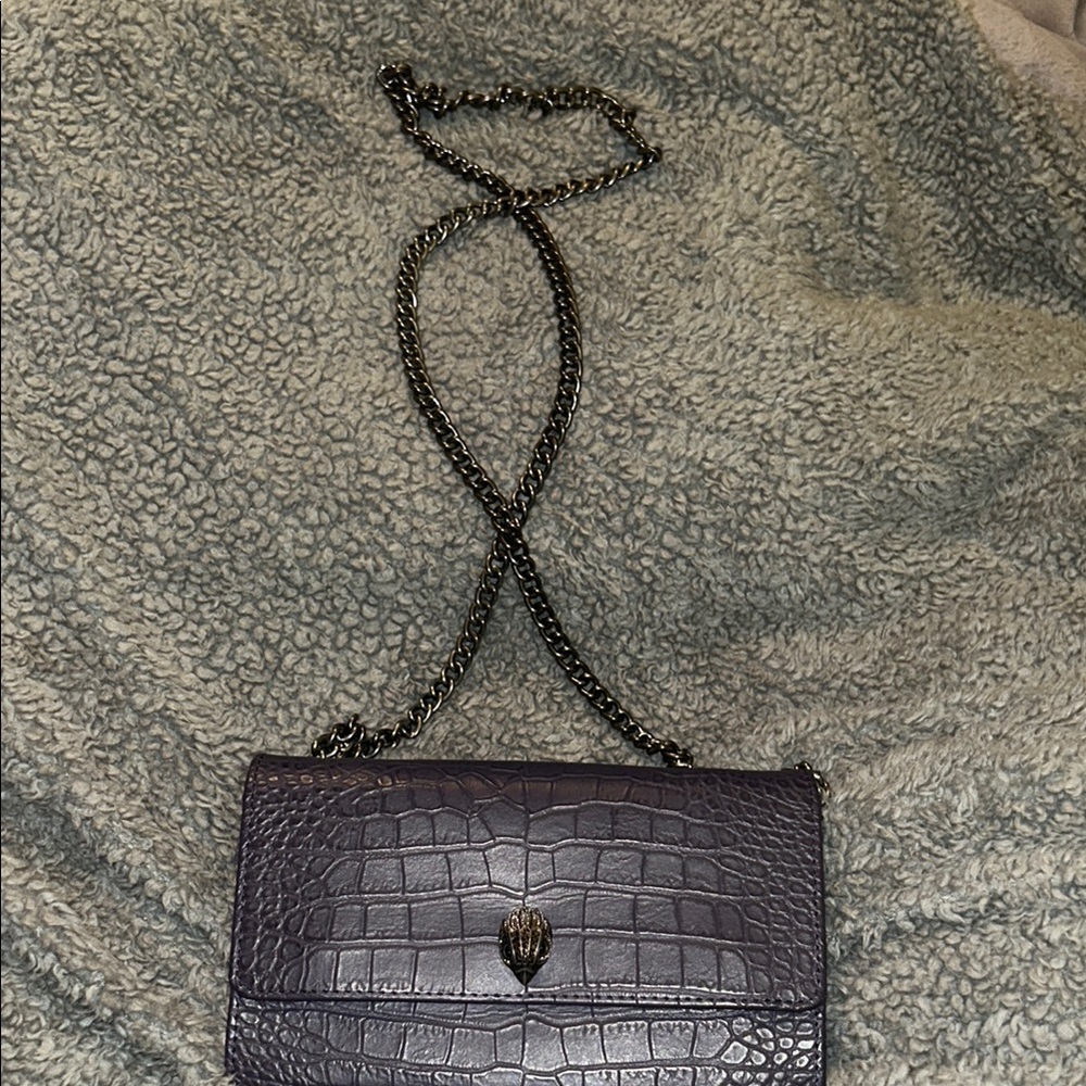 Kurt Geiger Purple & Gray Crocodile-Embossed Crossbody Bag with Chain Strap